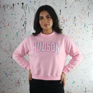 <b>Mock</b> <b>Neck</b> Sweatshirt 100% Cotton Applique Embroidery wide <b>neck</b> Sweatshirt sorority wear Finer Threads PINK - Product Image 1