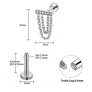 Pendiente Helix de titanio con cadena y barra curva, con circonita marquesa en el <span class=keywords><strong>centro</strong></span>, 16G, rosca interna, joyería corporal. - Product Image 2