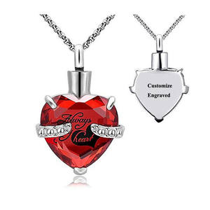 Colgante de acero inoxidable con forma de corazón para cumpleaños, botella de perfume funerario con urna de piedra de 12 meses, para cenizas, conmemorativo - Product Image 1