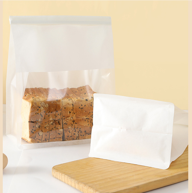 Biodegradable Kraft Paper Bread Bag with Transparent Window, Compostable Bakery Packaging Bag for Loaf Bread Pastry Donut