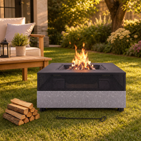 Brasero au charbon de bois MGO au design moderne sans grille de protection, dessus ouvert, base carrée en pierre, mobilier d'extérieur pour jardin et terrasse