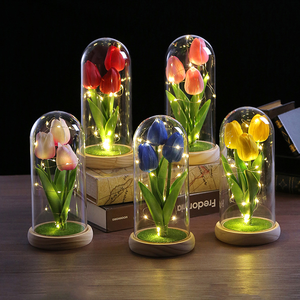 Regalos para el Día de la Madre, Flores Artificiales Eternas, Tulipán Preservado en Cúpula de Cristal, Regalos para el Día de San <span class=keywords><strong>Valentín</strong></span> 2026 - Product Image 1