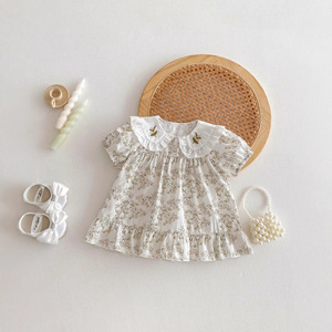 Nuovi Vestiti Estivi per <span class=keywords><strong>Neonata</strong></span> con Stampa Floreale in Cotone, Abiti Principessa a Maniche Corte in Stile Coreano per Passeggiate - Product Image 3