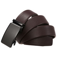Ceinture automatique en cuir véritable pour homme, motif géométrique clé grecque, boucle coulissante sans trou, ceinture de costume réglable en cuir de vachette grainé litchi