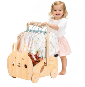 Cesta de Almacenamiento de Madera con Diseño de Conejo Neutral Personalizado para Baby Shower, Cesta de Regalo para Ropa de Bebé Recién Nacido con Ruedas - Product Image 2