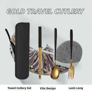 ชุดช้อนส้อมสแตนเลส 304 พกพาสะดวก ดีไซน์ทันสมัย สไตล์เกาหลี สีทอง พร้อมกล่องใส่ สำหรับการตั้งแ<span class=keywords><strong>คม</strong></span>ป์และการเดินทาง - Product Image 4