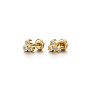 Boucles d'oreilles clous en or massif 14K/18K/22K avec trois diamants de laboratoire, taille brillant rond, luxe - Product Image 6