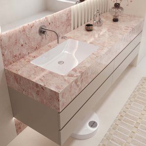 Mueble de Baño Moderno con <span class=keywords><strong>Lavabo</strong></span> de Cerámica Integrado, Personalizable, con Espejo Inteligente de Pared y Tablero de Piedra <span class=keywords><strong>Rosa</strong></span> - Product Image 2