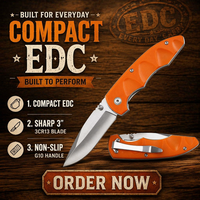 Couteau pliant EDC compact avec poignée G10 usinée CNC, lame en acier inoxydable 3Cr13 à pointe tombante partiellement dentelée, verrouillage Liner Lock et bouton de pouce