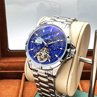 Montre mécanique AOKULASIC 661 avec cadran ciel étoilé, tourbillon creux, bracelet de luxe, montres automatiques en acier inoxydable, Reloj de luxe