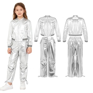 Ropa de Baile Latino para Niñas de 6 a 16 Años, Venta al por Mayor, Traje de Jazz y Hip-Hop para Actuaciones en Escenario, Chaqueta Metálica con Pantalones Brillantes - Product Image 4