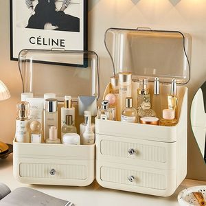 Boîte de rangement cosmétique avec tiroirs, organisateur de bureau en plastique, étui à maquillage, couvercle anti-poussière, support de rangement haut de gamme - Product Image 2