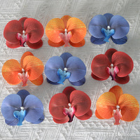 Pince à cheveux artificielle en forme d'orchidée imprimée à tige unique, faite à la main, avec pétales artificiels, idéale pour les mariages et la décoration des mariées et des animaux de compagnie