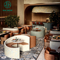 Juego de Muebles de Lujo Modernos para Cafetería o Restaurante, con Asientos de Media Luna de Cuero y Piedra Sinterizada, Mesa y Sillas