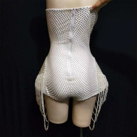Combinaison élégante sans manches en perles blanches Ocstrade pour femmes, justaucorps de danse de scène, combinaison de soirée pour performance