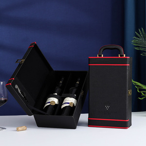 Caja de vino de 2 botellas de cuero sintético personalizada con accesorios-Portador de viaje hecho a mano Premium para regalo promocional - Product Image 2