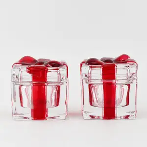 Square Unique Design Wedding Vintage Clear Crystal Glass Tealight Candle Holders Set with Lid Christmas Design