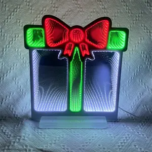 Pabrik grosir kustom Led Infinity cermin lampu Merry Natal Neon tanda untuk dekorasi latar belakang