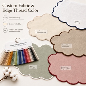 แผ่นรองจานผ้าลินินลายดอกไม้สีชมพูอ่อนแบบวงกลมขอบหยัก พร้อมขอบสีขาว สำหรับตกแต่งโต๊ะอาหารในฤดูใบไม้ผลิ - Product Image 4