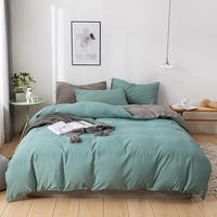 Ensemble de literie 4 pièces de couleur unie, drap plat 100% coton lavable, housse de couette, taies d'oreiller