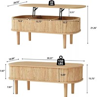 Table basse multifonctionnelle en bois cannelé avec rangement intégré, bois clair naturel, Nankang, vente en gros, mobilier de salon et de maison