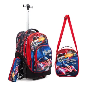 Jasminestar arabası okul çantası büyük çark seti yeni tasarım 3 In 1 karikatür arabası okul sırt çantası çanta seti tekerlekler ile