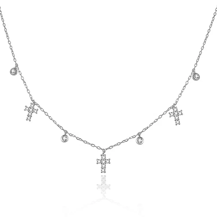 POLIVA Dainty Cross Charm Choker Bohemian Jewelry Necklace 925 Sterling Silver Link Chain Necklaces AAA Cubic Zirconia Women's