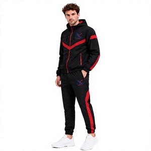 Ensemble de survêtement pour homme, sweat à capuche léger à fermeture éclair noir et rouge imprimé, avec pantalon de jogging, vêtements de sport - Product Image 2