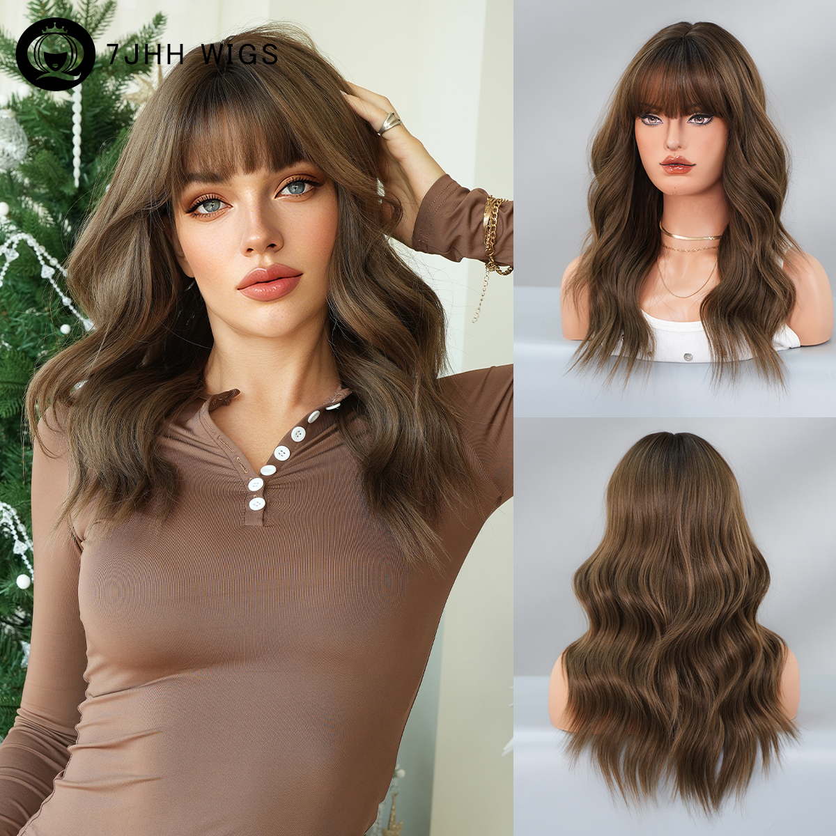 22 Inch Curly Brown Synthetic Hair Shoulder Length Water  display picture 1