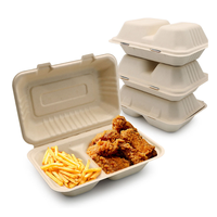 Boîte alimentaire jetable biodégradable et compostable en bagasse de canne à sucre, modèle Fujian Box2 Clamshell