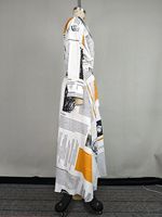 Robe chemise longue plissée à imprimé numérique pour femme, col à revers, taille naturelle, manches longues, style décontracté