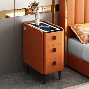 GEDO Modern Hotel Home Furniture Compact Smart Mesita de noche Lámpara LED <span class=keywords><strong>3</strong></span> cajones Gabinete de almacenamiento Mesita de noche con estación de carga - Product Image 1