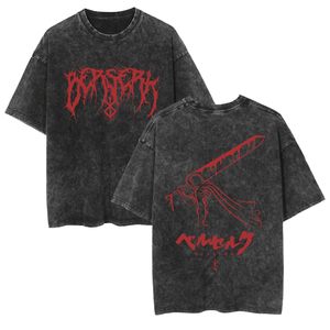 Camiseta de manga corta vintage de 220 gramos con estampado de dibujos animados de Berserk, estilo lavado <span class=keywords><strong>y</strong></span> desgastado, de la marca Swordwind Legend, para hombre, estilo urbano holgado. - Product Image 4