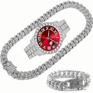 Vente en gros Chaîne à maillons cubains Chaîne Collier Ras du cou Bijoux Bling Grandes chaînes en or Ensemble de montres Hip Hop pour hommes - Product Image 5