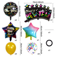 Joyeux Nouvel An : Ensemble de ballons en latex et aluminium, confettis noirs et or, ballons étoiles pour la décoration de fête du réveillon du Nouvel An