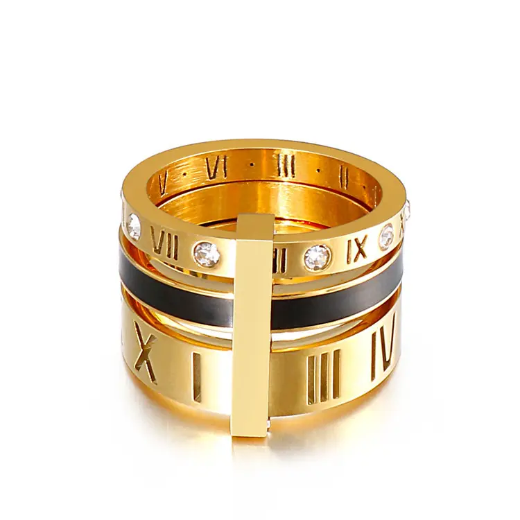 Newest Luxury Stainless Steel Jewelry Rings Multi-layer thick Roman Numeral Ring for Men Women