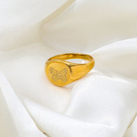 Fenny 18K Gold plattiert wasserdicht delikat graviert niedlich Schmetterling Siegel Ring für Damen kein Verblassen Edelstahl Großhandel Schmuck