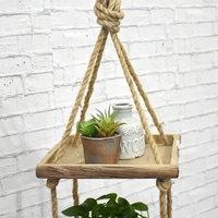 Luckywind — étagère murale rustique à 3 niveaux, étagères de rangement en bois, meuble de rangement en corde de Jute