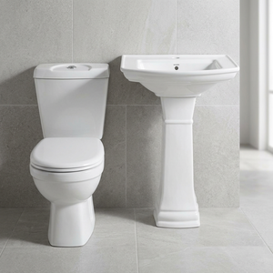 Ensemble WC et lavabo sur pied en céramique blanche moderne à double chasse simple pour hôtels, cuisines, salles de bain, sanitaires et bidets - Product Image 2