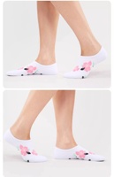 Chaussettes blanches confortables à motif floral rose et à fleurs pour femmes, coupe basse à la cheville, tenue quotidienne avec logo personnalisé anti-boulochage sur la manchette du corps