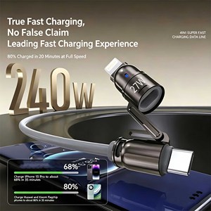 สายชาร์จแบบรวม 4-in-1 ความเร็วสูงพิเศษ 240W – ซิลิโคนเหลว + โลหะผสมสังกะสี สำหรับโทรศัพท์ iPhone iPad Android - Product Image 6