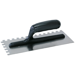 Truelle crantée à dents de 28x12 Cm-12x12 mm avec poignée en ABS Lame en acier au carbone et caoutchouc pour les travaux de ciment, de béton et de plâtre - Product Image 1