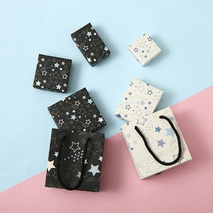 Wholesale Custom Logo Black White Printed Stars <b>Cheap</b> Small Jewelry Gift Packaging <b>Box</b> With Handbag - Product Image 2