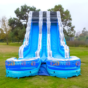 Toboggan aquatique gonflable bleu marbré, toboggan aquatique gonflable palmier bleu, château gonflable double toboggan - Product Image 6