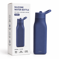 Botella de Agua Plegable de Silicona para Niños de 350 ml, Libre de BPA, Resistente a Caídas, con Tapa Abatible de Tacto Suave, Antiderrames, Apta para Lavavajillas, Botella Escolar