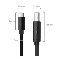 Cable USB 2.0 de Alta Calidad con Revestimiento de Níquel, 480 Mbps, Tipo C a Tipo B, Carga Rápida de 5 A, Blindaje de PVC Trenzado para Computadora, Impresora, Cámara
