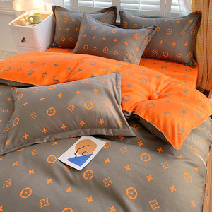 Parure <span class=keywords><strong>de</strong></span> <span class=keywords><strong>lit</strong></span> quatre pièces en coton brossé épaissi pour dortoir étudiant, résistante à l'eau, draps et housses <span class=keywords><strong>de</strong></span> <span class=keywords><strong>couette</strong></span> lavés - Product Image 2