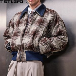 Blouson réversible à carreaux, fermeture éclair intégrale, col rabattu, ourlet côtelé contrastant, coupe décontractée, vêtement d'extérieur décontracté, fabrication sur mesure - Product Image 3