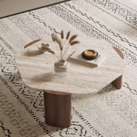 Table basse en marbre travertin naturel moderne pour petit appartement, salon, maison, balcon – style contemporain et tendance