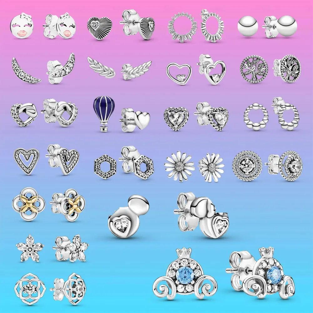 Nieuwe Sterling Zilveren 925 Oorbellen Zeester Asymmetrische Hart Oorknopjes Voor Vrouwen Meisje Cadeau S925 Originele Mode Sieraden